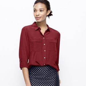NWOT Ann Taylor 100% Silk Burgundy Camp Shirt